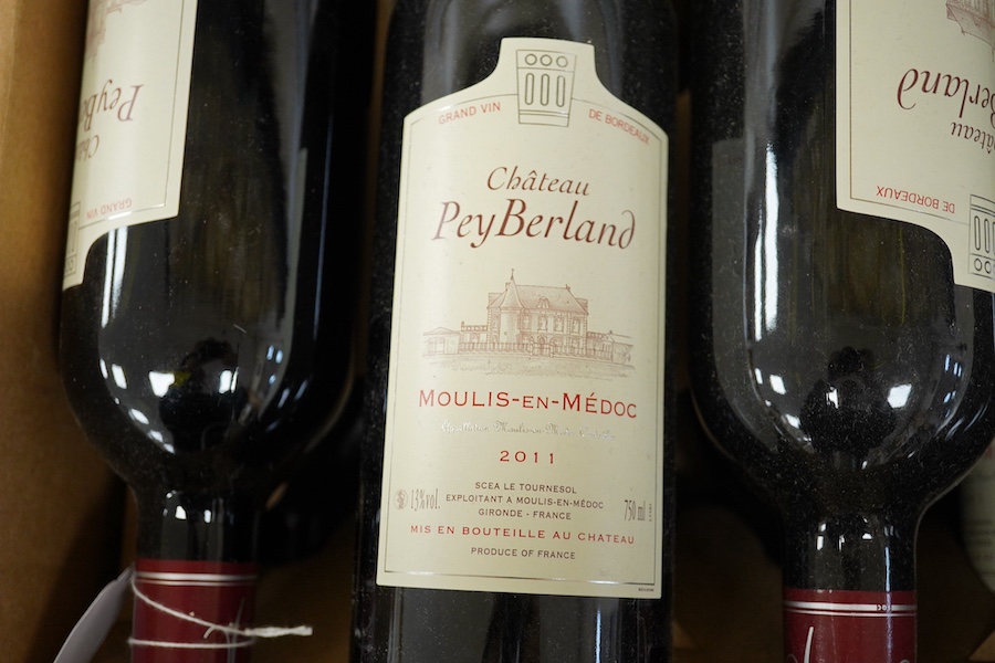 Twelve bottles of Chateau Pey - Berland 2011 Moulis en Medoc. Condition - good